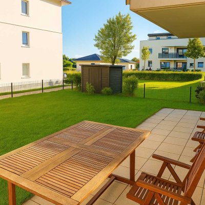 Sonnige Gartenwohnung mit S/W Garten (ca. 140 QM)! KiTa im Ort!