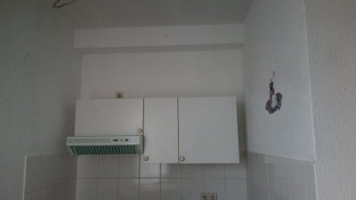 EBK, möbliert (einfache Holzregale)