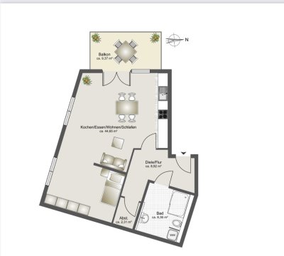 Hochwertig eingerichtetes 1,5 Zimmer Apartment zu vermieten.