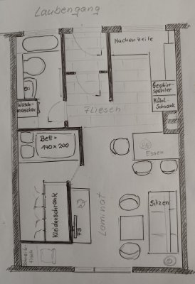 Vollmöblierte 1 Raum Wohnung 41qm