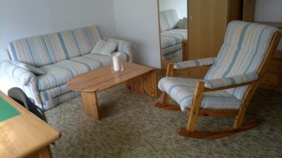 Vollmöblierte Einzimmerwohnung mit Küche, Bad, Terrasse und Autoabstellplatz an männlichen Wochenendheimfahrer zu vermieten
