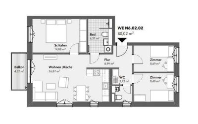 Barrierefreie 4-Zimmer-Mietwohnung, 2. OG, 80,3 m², Gäste-WC, EBK, Tiefgarage, Fahrstuhl, Kladow