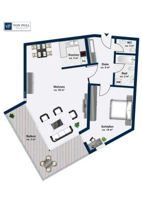 Zentrumsnahe 2-Zimmerwohnung mit Eckbalkon