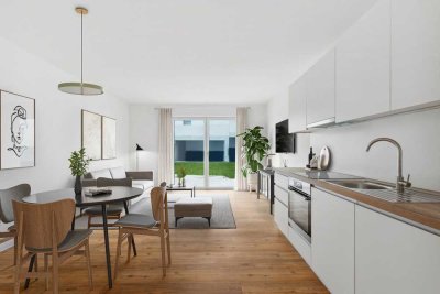 Erstbezug! Familienfreundliche 3-Zimmer-Wohnung mit Balkon und Einbauküche im Grünen