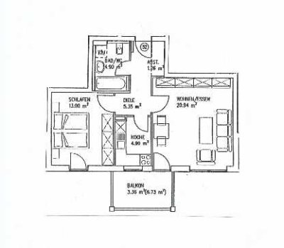 2-Zi-Whg mit Südbalkon und Badewanne in Pfersee