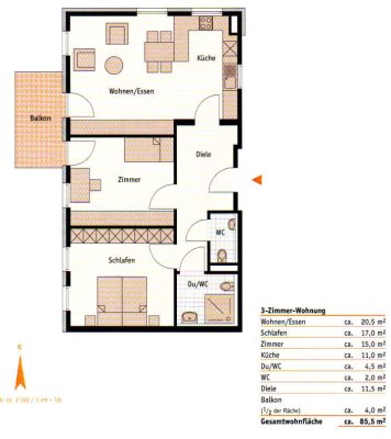 Attraktive 3-Zimmer Senioren-Wohnung mit Balkon im 2. OG in Ludwigsburg