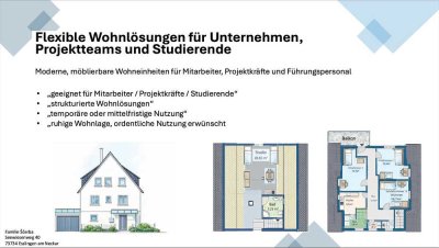 Möblierte Wohnung / Mitarbeiterunterkunft / Studenten-WG für 4–5 Personen – Esslingen-Berkheim