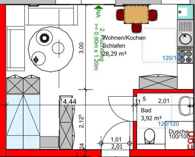 Erdgeschoss / 1 Zimmer / 32 qm / WHG 4