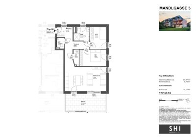 MANDLGASSE, TOP 08: 3-Zimmer-Wohnung mit XL Balkon im 1.OG