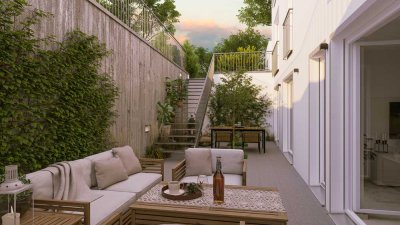 Wohnen im Neubau: Helle Souterrainwohnung mit Terrasse