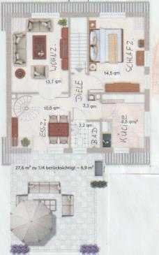Freundliche 3-Zimmer Dachgeschoss-Wohnung mit großer Terrasse