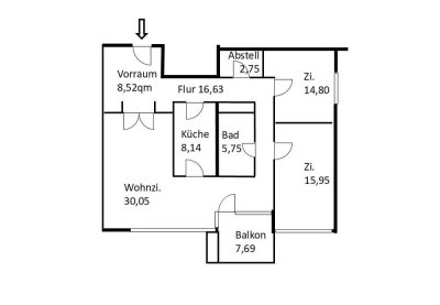 3 Zi. Wohnung in Wörth am Rhein mit Balkon, Kellerabteil und Blick