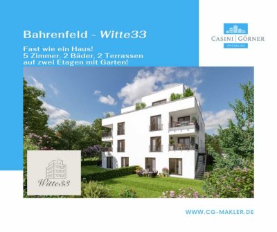 Witte33: Fast wie ein Haus - 5 Zimmer, 2 Bäder, 2 Terrassen auf zwei Etagen mit Garten