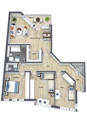 Familienfreundliche 4-Zimmer-Wohnung mit Balkon und moderner Raumaufteilung