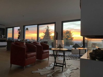 Blick auf die Skyline: Hochwertige Penthouse-Wohnung mit EBK, Sauna, Kamin, Aufzug & Tiefgarage