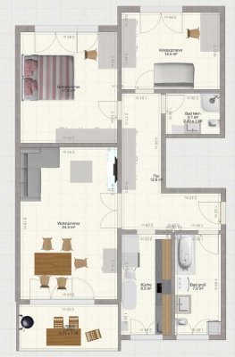 Wohnen auf Zeit - Exklusive 3,5 Zimmer Wohnung, voll möbliert und klimatisiert