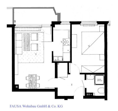 2-Zimmer-Wohnung  mit kl. sep. Küche und  Balkon ab 01.08.!
