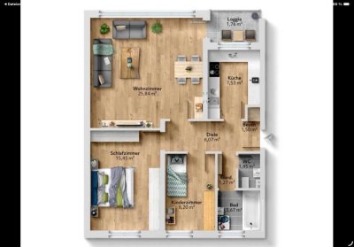 Schöne 3 Zi. Wohnung, mit Küche, Loggia und Kellerraum, 71 qm