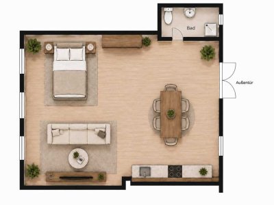 Großes Studio 50 m2  mit Balkon (frisch renoviert)