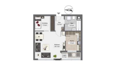 Großzügiges Appartement in Altötting-West, auch für zwei Personen geeignet