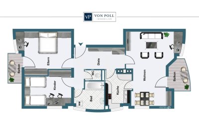 Zentrale 3-Zimmer-Wohnung mit zwei Balkonen und TG-Stellplatz