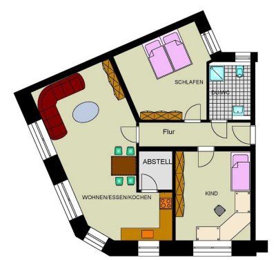Wohnung 3,5 Zimmer mit Bad mit Fenster, Barrierefrei mit Aufzug