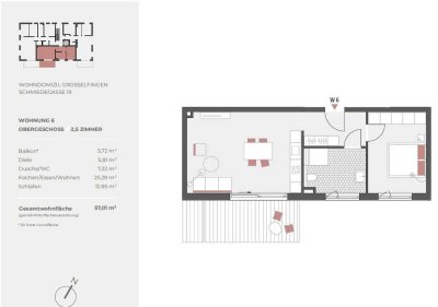 Toller Grundriss - Ideale Ausrichtung - 2,5 Zimmer Wohnung mit Balkon und Carport
