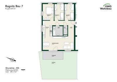 Erstbezug - Sonnige 4-Zimmer-Wohnung im Erdgeschoss mit Terrasse und großem Privatgarten - geförderte Miete - 4 Zimmer
