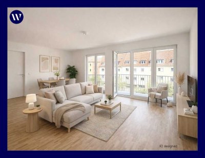 Mit Chick und Charme: 3 Zimmer mit Balkon, Neubau-Ausstattung, Einbauküche, Tageslichtbad, Aufzug