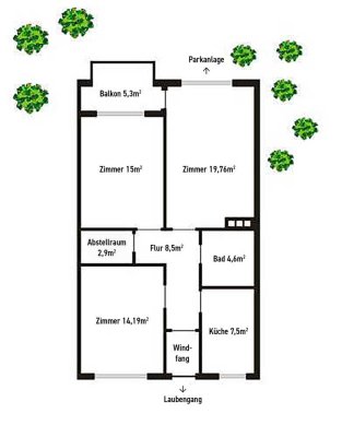 Zentrale 3-Zimmer-Wohnung mit Balkon und gemeinschaftlicher Dachterrasse