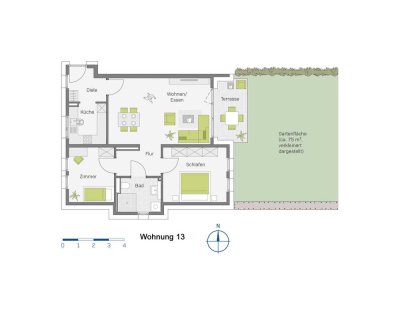 3-Zimmer mit 75 m² Gartenanteil