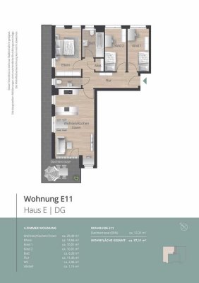 E11 - Modernes, 4 Zimmer Penthouse mit Dachterrasse und offenem Wohn-/Essbereich, Aufzug uvm.
