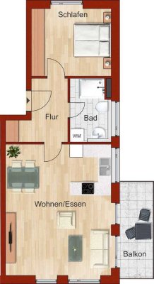 2-Zimmer-Obergeschosswohnung mit ~ 7 qm Balkon