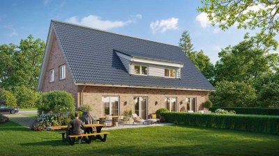 Doppelhaushälfte mit Zukunft: 4 Zimmer, ca. 121 m² - Feldrandlage (Hinten)