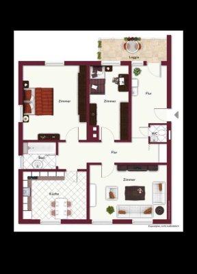 3 Zimmer Wohnung mit Balkon