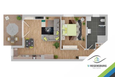 2-Zi-Erdgeschoßwohnung mit Küche und Gartenanteil