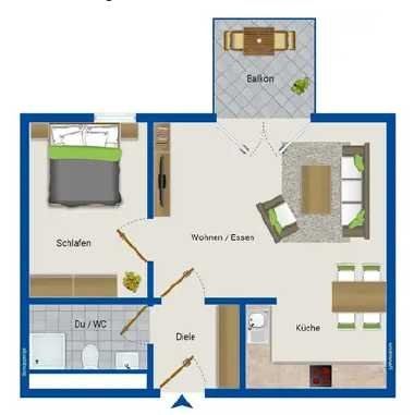 Moderne, teilmöblierte 2-Zimmer Wohnung mit Balkon