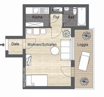 Ruhig gelegene 1-Zimmer-Wohnung mit großzügigem Balkon in Gundelfingen