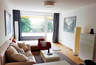 Helle, zentr. 1-Zi. Whg. voll möbliert + renoviert + modernisiert, modern, gr. Balkon, von privat!