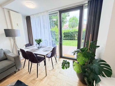 „Wohnen wie im Hotel: Möbliertes Apartment mit Garten, Fitnessraum & Rezeption“ Voll möbliert
