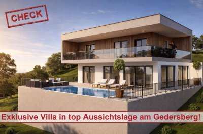 Architektenvilla mit Fernsicht in BESTLAGE am Gedersberg! 156 m² Terrasse, Pool, Tiefgarage, uvm