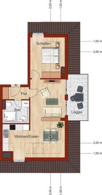 2-Zimmer-Dachgeschosswohnung mit ~ 9 qm Loggia