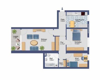 Renovierungsbedürftige 2,5-Zimmer-Wohnung auf Erbpacht