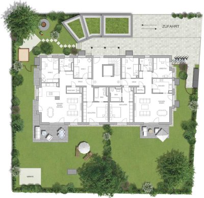 Sonniger und  großzügiger eigener Garten !  4 Zimmer EG Wohnung!