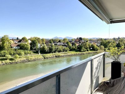 Am Salzachkai mit Panoramablick!Stylische 3-Zi.-Wohnung mit Terrassenbalkon und 2 TG-Stellplätzen