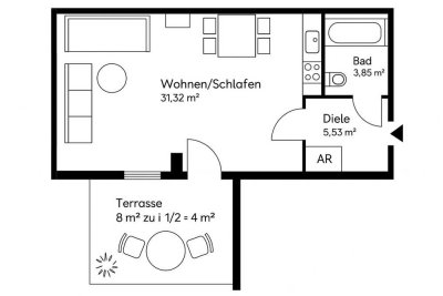 1-Zimmer-Wohnung mit Terrasse und EBK in München
