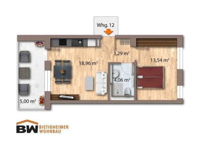 WE 12: Lothar-Späth-Carré - 2 Zimmer-Wohnung mit Einbauküche und Balkon