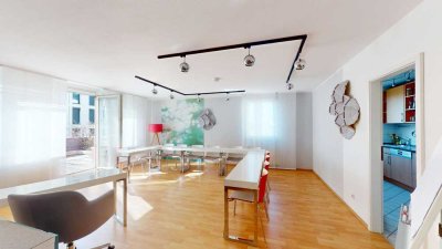 Stilvolle Dachgeschosswohnung mit sonniger Gartenterrasse und Tiefgaragenstellplatz am Holzhofpark