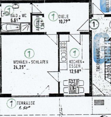 Schöne und sanierte 1-Raum-EG-Wohnung mit Terasse und EBK in Buchen (Odenwald)