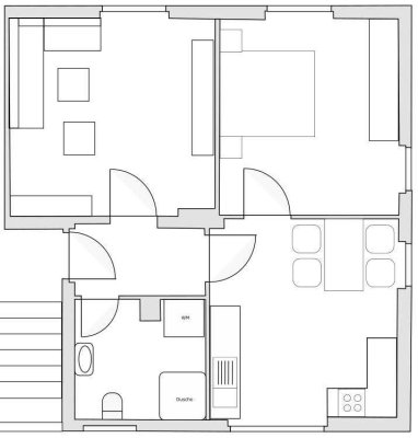 Sanierte Wohnung mit zwei Zimmern, Bad und Einbauküche
